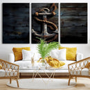 3 Panel Grunge Abstract Anchor Wall Art Canvas Print Set