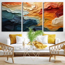 Blue Orange Abstract Wave Wall Art Canvas Print, Framed Blue