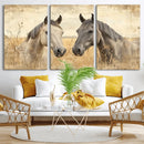 Chines Ink Style Grunge Horses Wall Art Canvas Print
