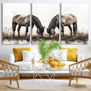 Chines Ink Style Horses Wall Art Canvas Print