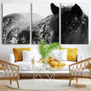 Black Horse in Snow Canvas Print | Winter Horse Wall Art |