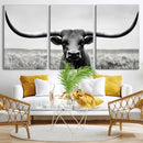 Longhorn Bull Canvas Print | Rustic Farmhouse Wall Art |