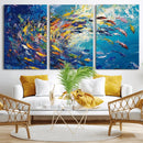 Colorful Swirling Fish School Wall Art Canvas Print |