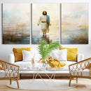 Framed Jesus Walking on Water Wall Art - 3-Panel Christian