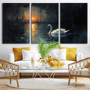 Abstract Swan on Water Wall Art Canvas Print - Elegant