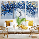 Blue and Gold Abstract Tree Wall Art Canvas Print | Modern