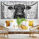 Abstract Longhorn Bull Wall Art Canvas Print - Rustic Texas