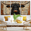 Rustic Texas Artwork Wall Art Canvas Print - Abstract Cow