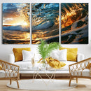 Ocean Wave at Sunset Canvas Wall Art – Vibrant Coastal Beach