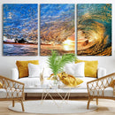 Ocean Wave at Sunset Canvas Wall Art – Vibrant Coastal Beach