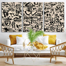 Abstract Love and Chaos Canvas Print, Black Symbols on Beige