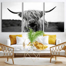 Highland Cow Wall Art | Black and White Farmhouse Decor |
