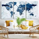 Modern Blue World Map Canvas Print – Framed Wall Art, by MyGreatCanvas | Canvas Wall Art Prints | Photo Prints & Wall Decor