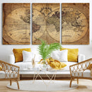 Vintage World Map Wall Art Canvas – Antique Style Push Pin