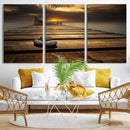 Stones on Wooden Pier at Sunset Canvas Print, Serene Coastal by MyGreatCanvas | Canvas Wall Art Prints | Photo Prints & Wall Decor