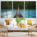 Suspension Bridge Over River Canvas Art | 3-Panel Nature by MyGreatCanvas | Canvas Wall Art Prints | Photo Prints & Wall Decor