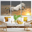 Large Wall Art Canvas Print – White Jumping Horse Sunset