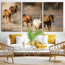 Large Wall Art 5 Horses Running on Sand Canvas Print