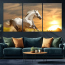 Large Wall Art Galloping White Horse at Sunset Canvas Print