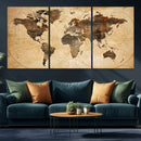 Push Pin World Map Canvas Print – Framed Travel Tracker Wall