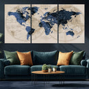 Vintage Blue World Map Canvas Wall Art – Antique Style