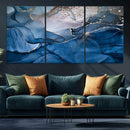 Navy Blue Canvas Art Abstract Print – Elegant Triptych