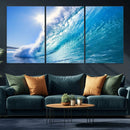 Blue Big Wave Surfing Ocean Canvas Wall Art Artwork Print