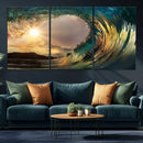 Golden Wave Sunset Canvas Print – Large Coastal Wall Art for