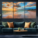 Sunset Beach Canvas Wall Art – Tropical Triptych Seascape