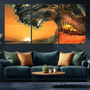 Surf Wave Sunset Canvas Wall Art Print, 3-Panel Ocean