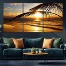 Golden Tropical Beach Sunset Canvas Triptych, Coastal Palm by MyGreatCanvas | Canvas Wall Art Prints | Photo Prints & Wall Decor
