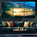 Ocean Wave at Sunset Canvas Art, Large Wall Print of Vibrant