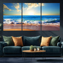 Tropical Beach Sunset Canvas Art, Ocean Waves and Sandy