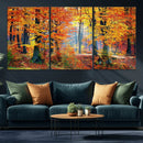 Autumn Red Forest Triptych Canvas Wall Art Print, Forest