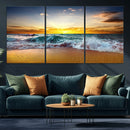 Golden Sunset Ocean Waves Wall Art Canvas Print – Multi