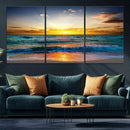 Vibrant Ocean Sunrise Over Golden Beach Waves, Giclee Canvas