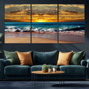 Ocean Sunrise Over Golden Beach Waves, Giclee Canvas Wall