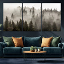 Foggy Mountain Wall Art | 3-Panel Foggy Forest and Mountain