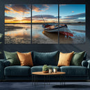 Small Boat At The Beach Sunset Wall Art, Boat Sunset Wall