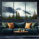 Mountain Mist Canvas Wall Art Print | 3-Panel Foggy Forest