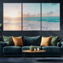 Tranquil Ocean Beach Sunset Canvas Wall Art | 3-Panel