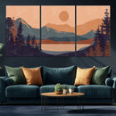 Modern Boho Sunset Canvas Print, Mountain Landscape Triptych