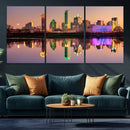 Colorful Dallas City Lights Night Skyline Wall Art Print