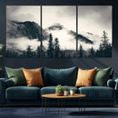 Forest Mountain Print - Black and White Canvas Wall Art with