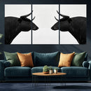 Spanish Bull Art - Framed Black and White Bull Canvas Print