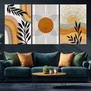 Modern Boho Sun and Leaf Abstract Art – 3-Panel Giclée