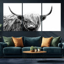 Black White Scottish Highland Cow Cattle Art Print Farmhouse