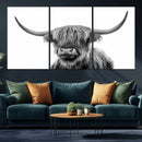 Grayscale Scottish Highland Cow Cattle Art Print Farmhouse by MyGreatCanvas | Canvas Wall Art Prints | Photo Prints & Wall Decor