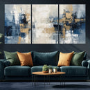 Modern Abstract Canvas Wall Art in Blue and Gold Tones |