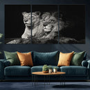 Lion Couple Wall Art Canvas Print – Elegant Black and White